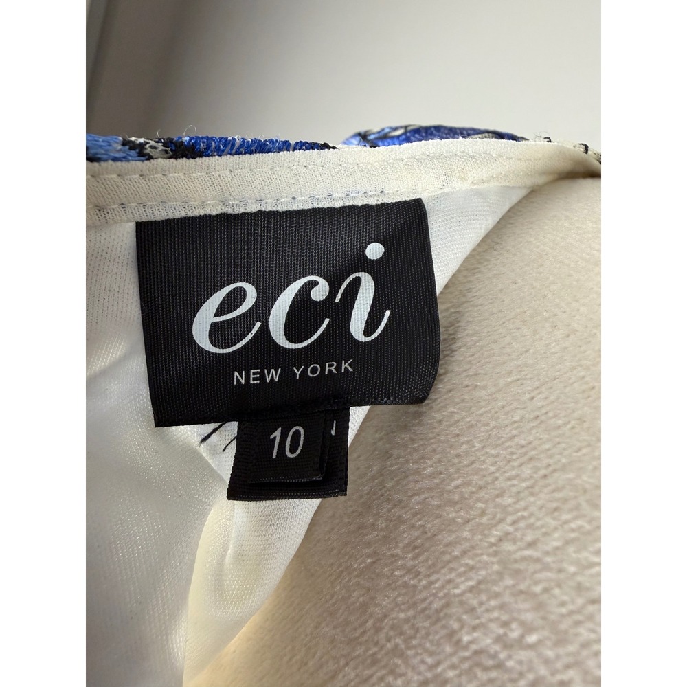 ECI New York Shift Dress Womens 10 Blue Floral Embroidered Bell Sleeve - Picture 7 of 8